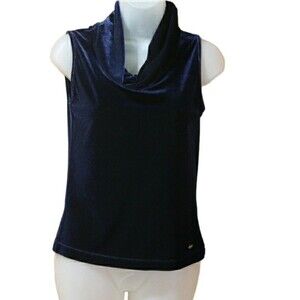 Tommy Hilfiger Blue Velour Cowl Neck Sleeveless Top Small - Y2K Preppy Crop